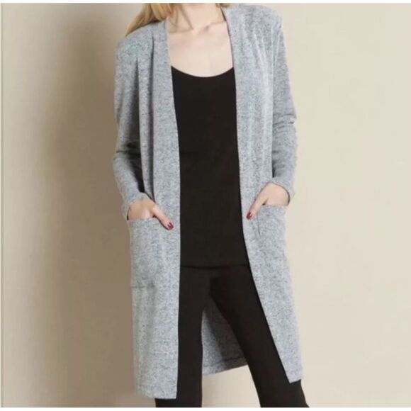 Clara SunWoo Gray Marbled Open Front Longline Cardigan Sweater Size XL - Picture 1 of 6